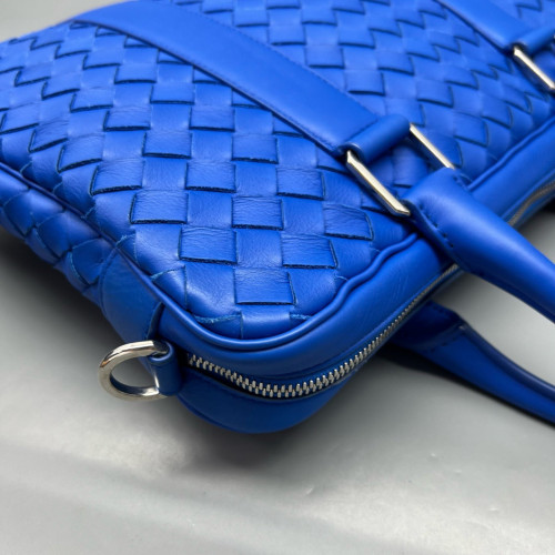 Bottega Veneta Intrecciato Briefcase Compact Calfskin Intrecciato Royal Blue