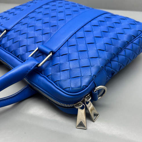 Bottega Veneta Intrecciato Briefcase Compact Calfskin Intrecciato Royal Blue