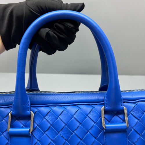 Bottega Veneta Intrecciato Briefcase Compact Calfskin Intrecciato Royal Blue