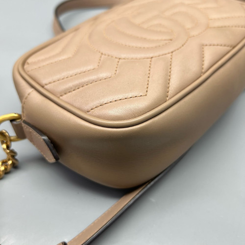 Gucci Chevron Mini GG Marmont Chain Shoulder Bag Calfskin Natural Tan