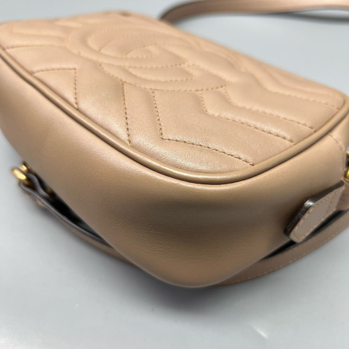 Gucci Chevron Mini GG Marmont Chain Shoulder Bag Calfskin Natural Tan