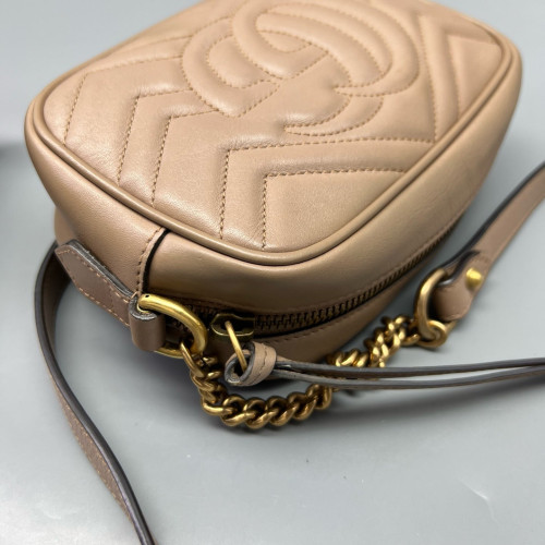 Gucci Chevron Mini GG Marmont Chain Shoulder Bag Calfskin Natural Tan