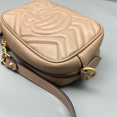 Gucci Chevron Mini GG Marmont Chain Shoulder Bag Calfskin Natural Tan