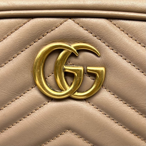 Gucci Chevron Mini GG Marmont Chain Shoulder Bag Calfskin Natural Tan