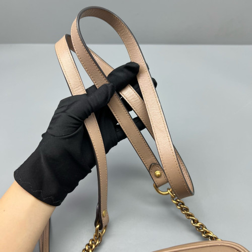 Gucci Chevron Mini GG Marmont Chain Shoulder Bag Calfskin Natural Tan
