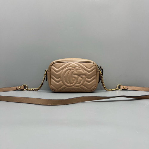Gucci Chevron Mini GG Marmont Chain Shoulder Bag Calfskin Natural Tan