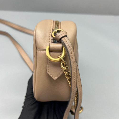 Gucci Chevron Mini GG Marmont Chain Shoulder Bag Calfskin Natural Tan