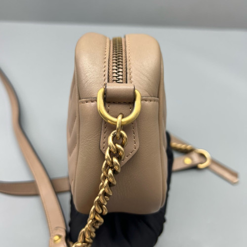 Gucci Chevron Mini GG Marmont Chain Shoulder Bag Calfskin Natural Tan