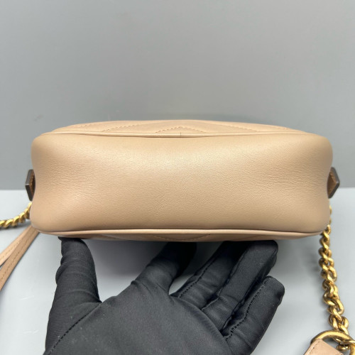 Gucci Chevron Mini GG Marmont Chain Shoulder Bag Calfskin Natural Tan