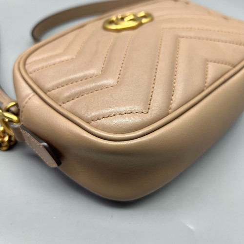 Gucci Chevron Mini GG Marmont Chain Shoulder Bag Calfskin Natural Tan