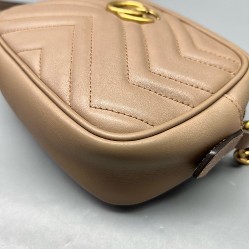 Gucci Chevron Mini GG Marmont Chain Shoulder Bag Calfskin Natural Tan