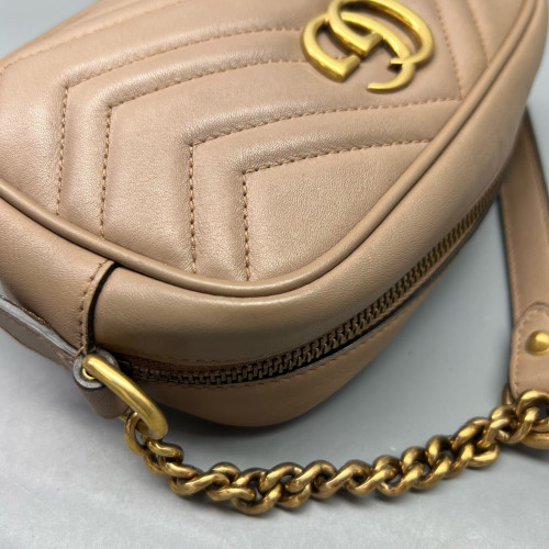 Gucci Chevron Mini GG Marmont Chain Shoulder Bag Calfskin Natural Tan