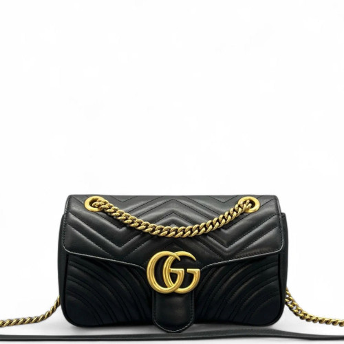 Gucci Chevron Small GG Marmont Calfskin Black