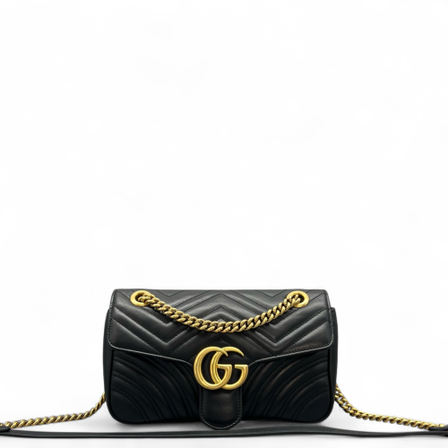 Gucci Chevron Small GG Marmont Calfskin Black