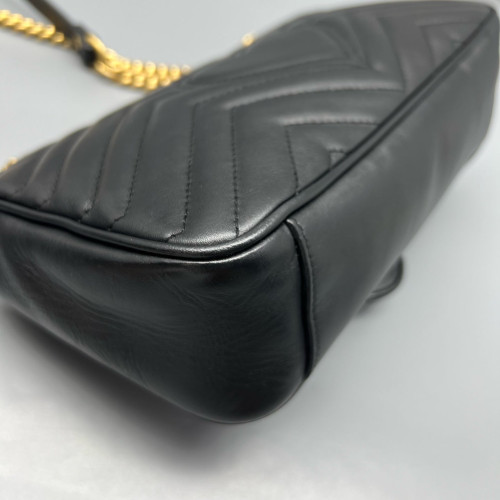 Gucci Chevron Small GG Marmont Calfskin Black