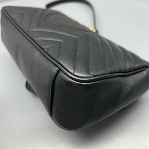 Gucci Chevron Small GG Marmont Calfskin Black