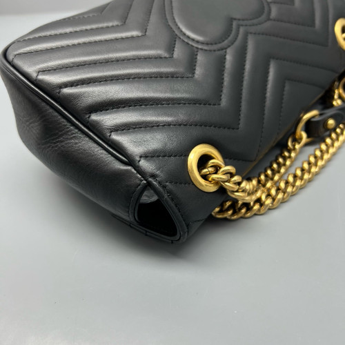 Gucci Chevron Small GG Marmont Calfskin Black