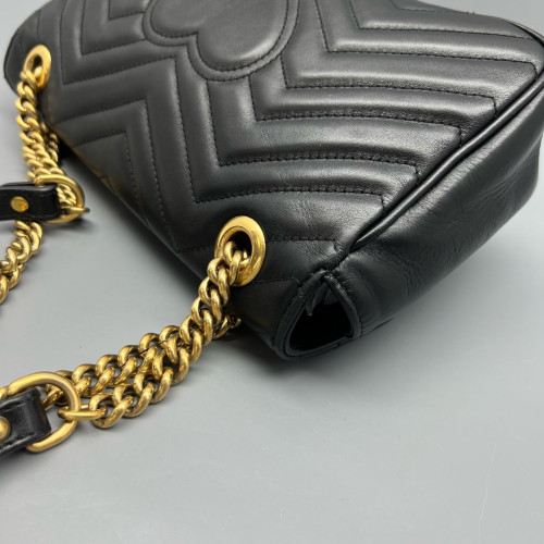 Gucci Chevron Small GG Marmont Calfskin Black