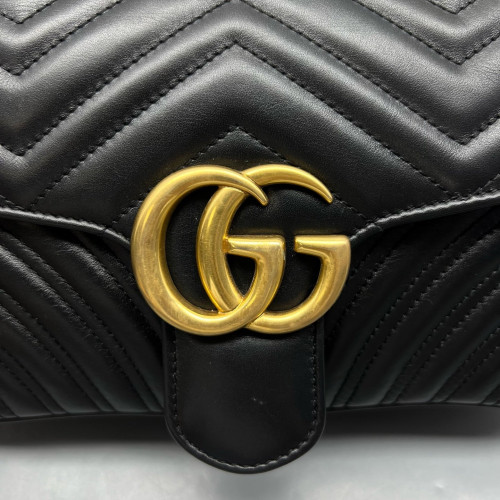 Gucci Chevron Small GG Marmont Calfskin Black