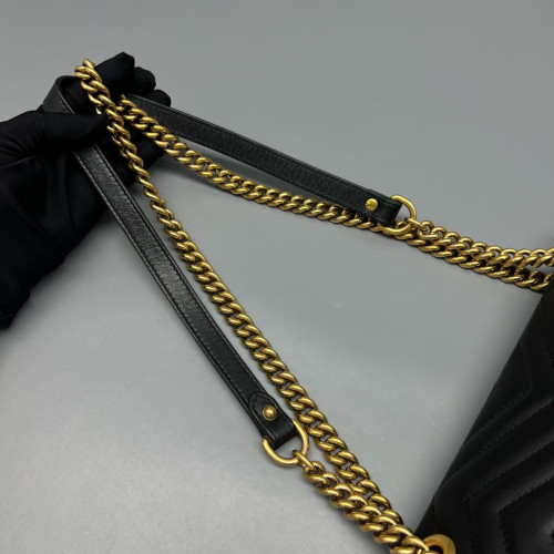 Gucci Chevron Small GG Marmont Calfskin Black