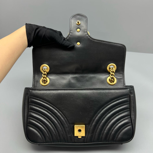 Gucci Chevron Small GG Marmont Calfskin Black