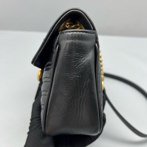 Gucci Chevron Small GG Marmont Calfskin Black