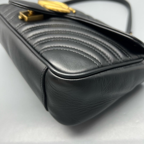 Gucci Chevron Small GG Marmont Calfskin Black