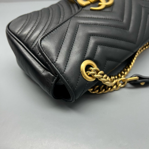 Gucci Chevron Small GG Marmont Calfskin Black