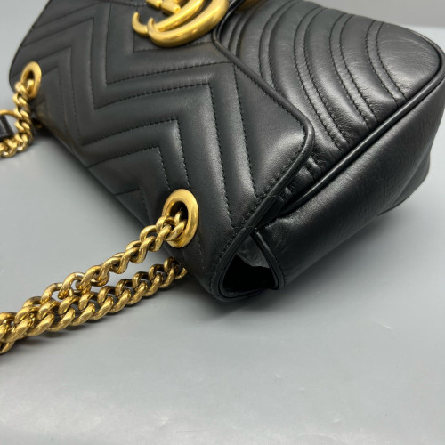 Gucci Chevron Small GG Marmont Calfskin Black