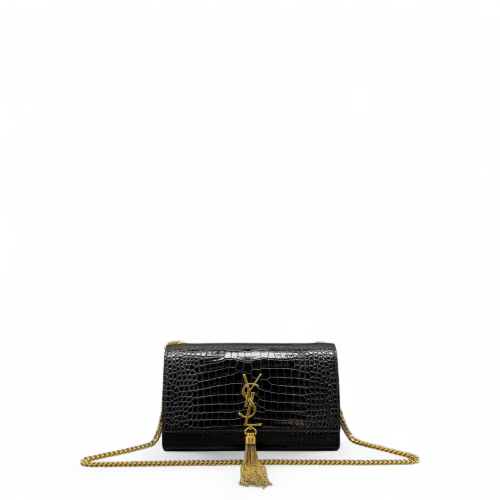 Yves Saint Laurent Medium Kate Corssbody Bag Calfskin Crocodile Embossed Black