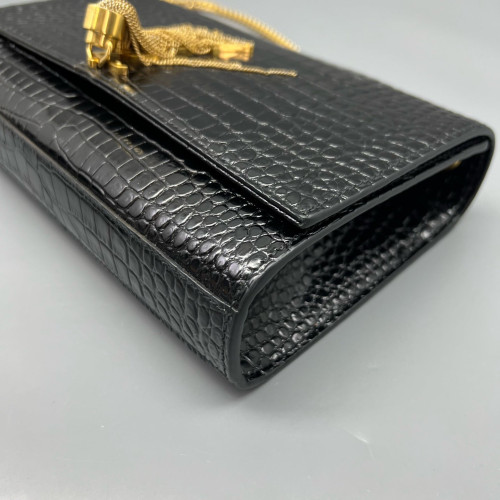 Yves Saint Laurent Medium Kate Corssbody Bag Calfskin Crocodile Embossed Black