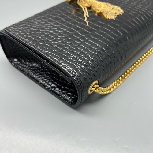 Yves Saint Laurent Medium Kate Corssbody Bag Calfskin Crocodile Embossed Black