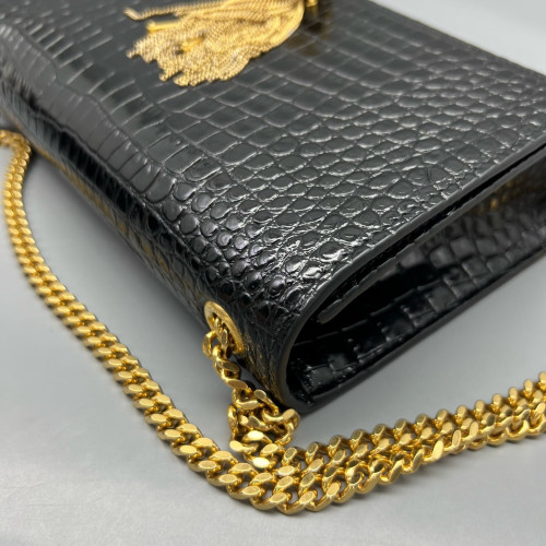 Yves Saint Laurent Medium Kate Corssbody Bag Calfskin Crocodile Embossed Black