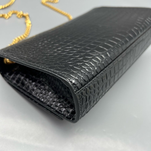 Yves Saint Laurent Medium Kate Corssbody Bag Calfskin Crocodile Embossed Black