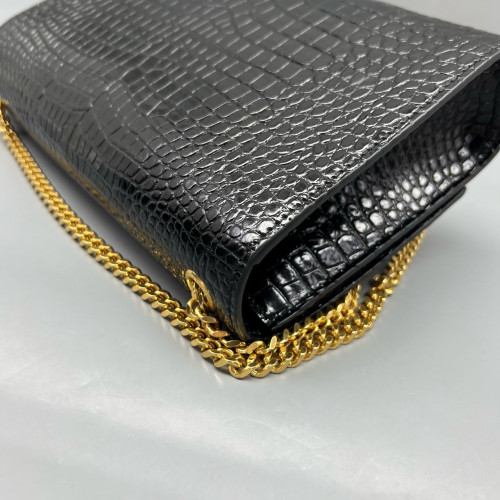 Yves Saint Laurent Medium Kate Corssbody Bag Calfskin Crocodile Embossed Black