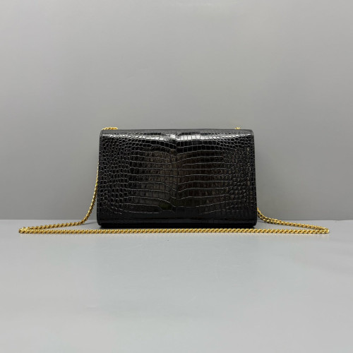 Yves Saint Laurent Medium Kate Corssbody Bag Calfskin Crocodile Embossed Black
