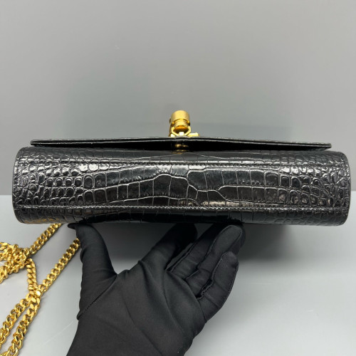 Yves Saint Laurent Medium Kate Corssbody Bag Calfskin Crocodile Embossed Black