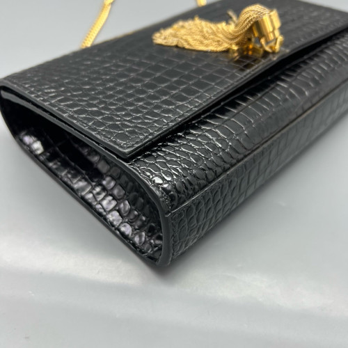 Yves Saint Laurent Medium Kate Corssbody Bag Calfskin Crocodile Embossed Black