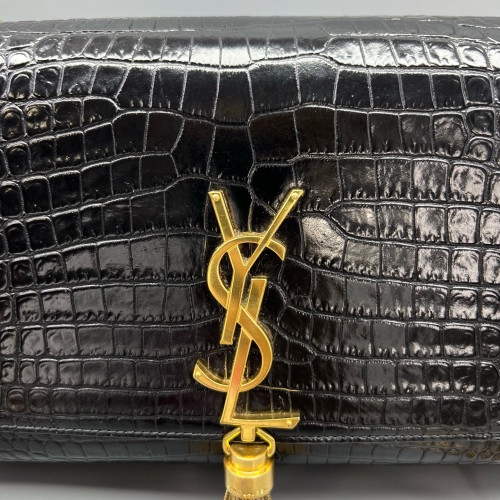 Yves Saint Laurent Medium Kate Corssbody Bag Calfskin Crocodile Embossed Black
