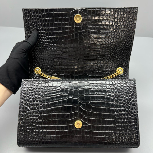 Yves Saint Laurent Medium Kate Corssbody Bag Calfskin Crocodile Embossed Black