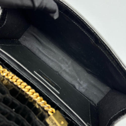 Yves Saint Laurent Medium Kate Corssbody Bag Calfskin Crocodile Embossed Black