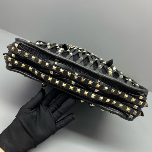 Valentino Rockstud Tote Bag Calfskin Fabric Black Valentino Rockstud Tote Bag Calfskin Fabric Black