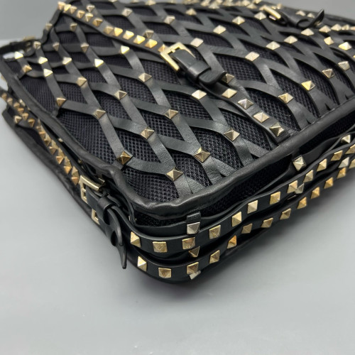 Valentino Rockstud Tote Bag Calfskin Fabric Black Valentino Rockstud Tote Bag Calfskin Fabric Black