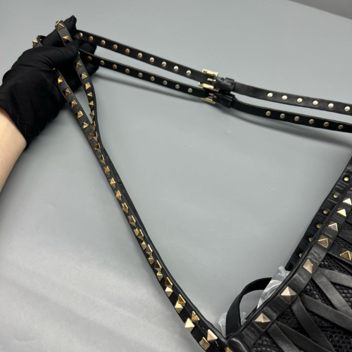 Valentino Rockstud Tote Bag Calfskin Fabric Black Valentino Rockstud Tote Bag Calfskin Fabric Black