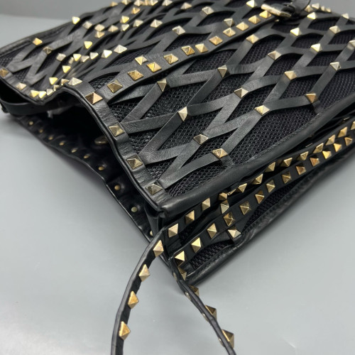 Valentino Rockstud Tote Bag Calfskin Fabric Black Valentino Rockstud Tote Bag Calfskin Fabric Black
