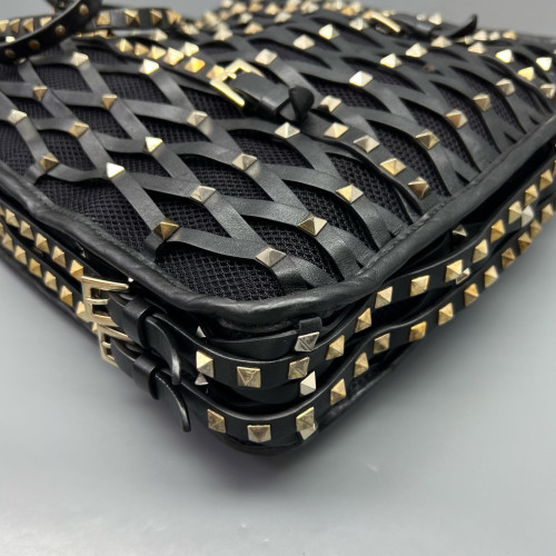 Valentino Rockstud Tote Bag Calfskin Fabric Black Valentino Rockstud Tote Bag Calfskin Fabric Black