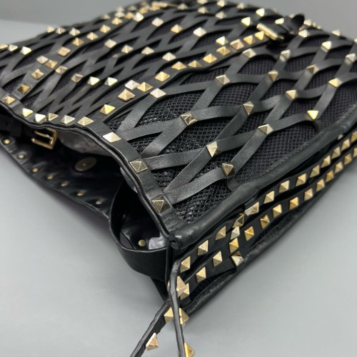 Valentino Rockstud Tote Bag Calfskin Fabric Black Valentino Rockstud Tote Bag Calfskin Fabric Black
