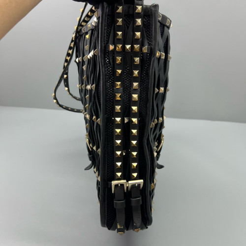 Valentino Rockstud Tote Bag Calfskin Fabric Black Valentino Rockstud Tote Bag Calfskin Fabric Black