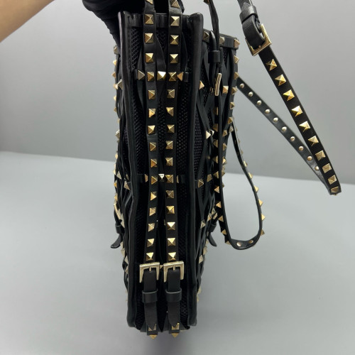 Valentino Rockstud Tote Bag Calfskin Fabric Black Valentino Rockstud Tote Bag Calfskin Fabric Black