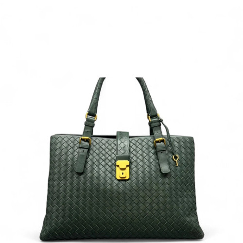 Bottega Veneta Large Roma Tote Bag Lambskin Intrecciato Dark Green